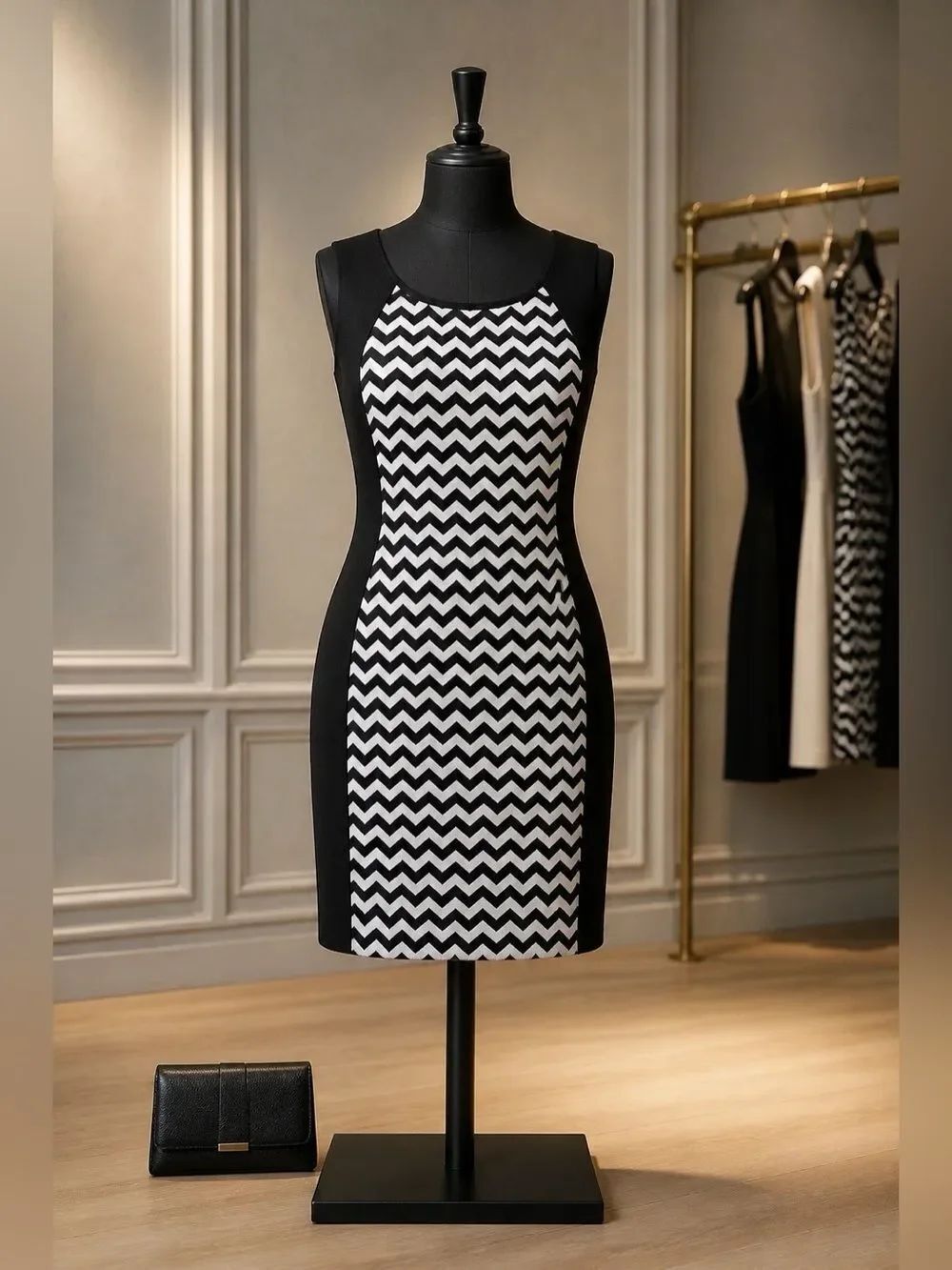 BLACK AND WHITE STRETCH DRESS BY ANNABELLE SIZE S